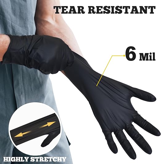 TitanFlex Guantes desechables de nitrilo para examen, 6 mil, color negro, resistente, sin látex, aptos para alimentos para cocinar