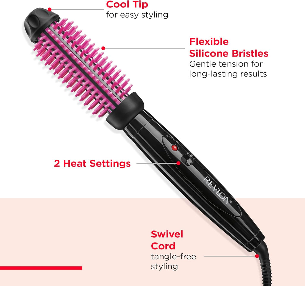 REVLON – Cepillo Caliente con Cerdas de Silicona | Barril 1" | Volumen Duradero y Estilos Suaves | Estilizado Rápido | Color Negro/Rosa