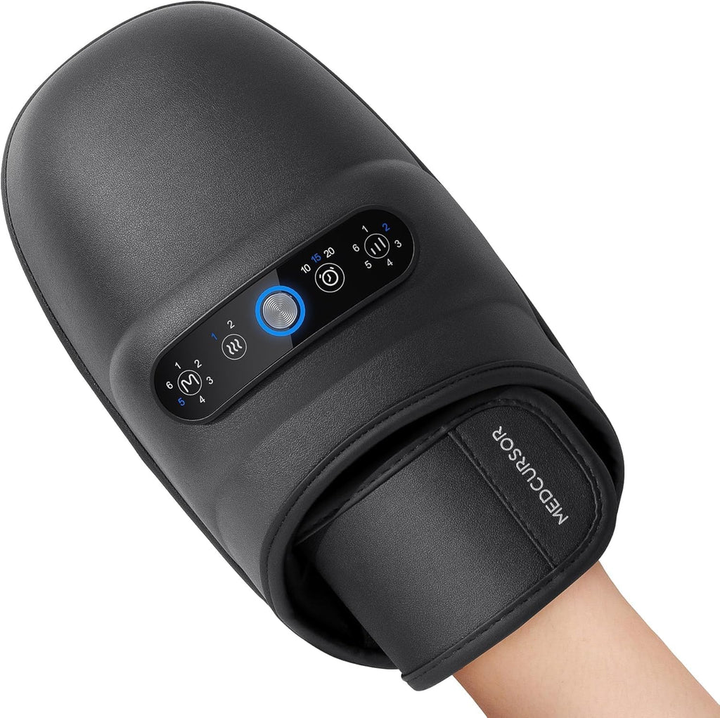Masajeador de manos Medcursor: masajeador de manos con calor y compresión para el síndrome del túnel carpiano y rigidez articular, alivio del dolor desde la muñeca hasta la palma y los dedos, regalo para hombres y mujeres (recargable).