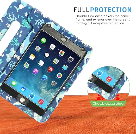 HDE Funda para iPad Mini 5 y 4 para niños con protector de pantalla integrado, soporte de mango a prueba de golpes con soporte para Apple Pencil compatible con iPad Mini de 5ª generación y iPad Mini de 4ª generación Tablet Shark