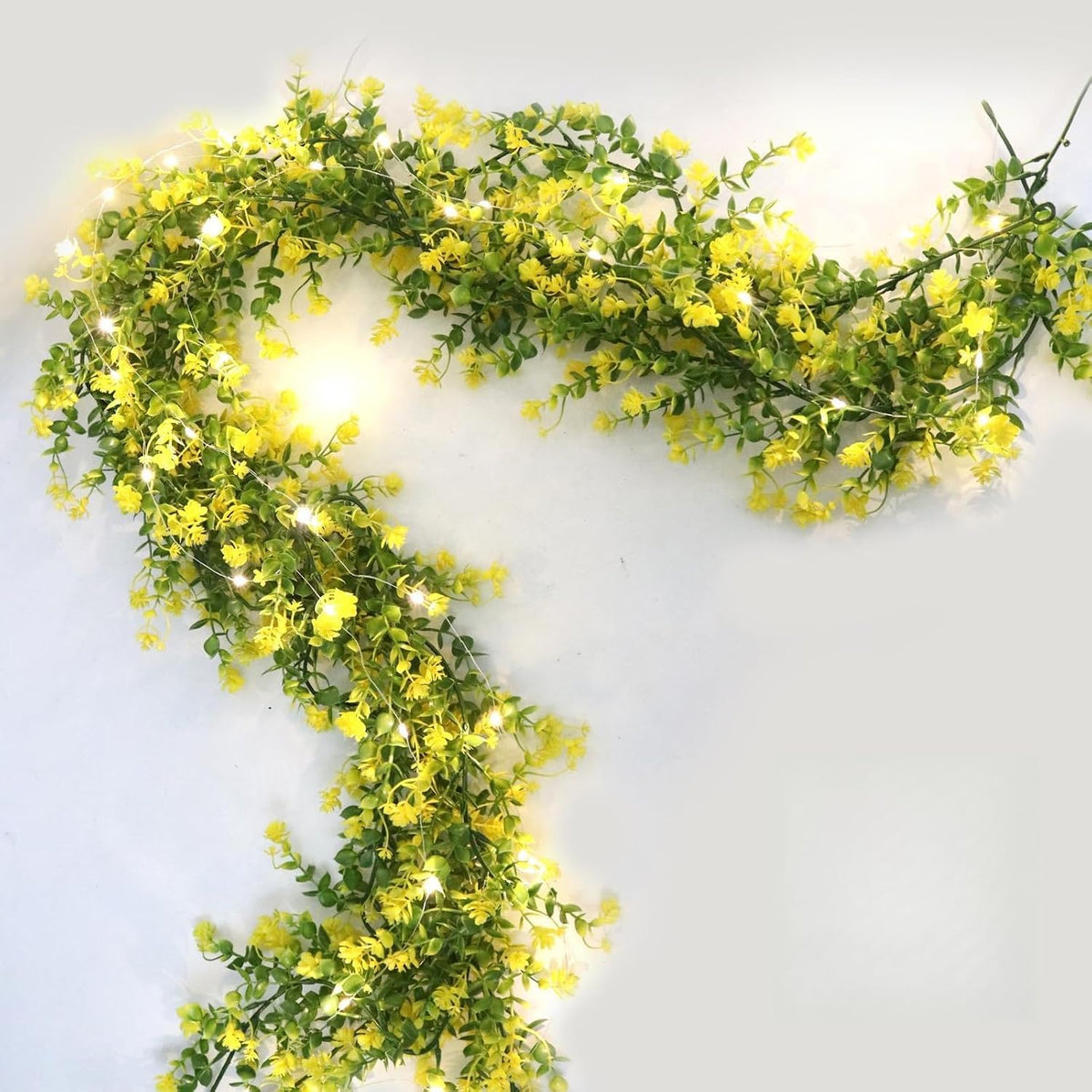 Guirnalda Verde con Luces RECUTMS x3 – Colgante de Helecho con Luces, Hojas Verdes y Amarillas para Decoración de Primavera, Hogar, Pared, Repisa, Fiesta, Boda y Chimenea