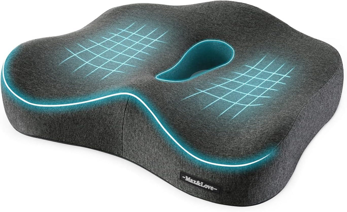 Cojín Asiento Silla Espuma Memoria para Alivia Dolor Espalda Ciática Dolor Cóccix Disco Degenerativo Ortopédico Osteoartritis Próstata Cojín Bajo Espalda Forma Cadera (Gris Oscuro)