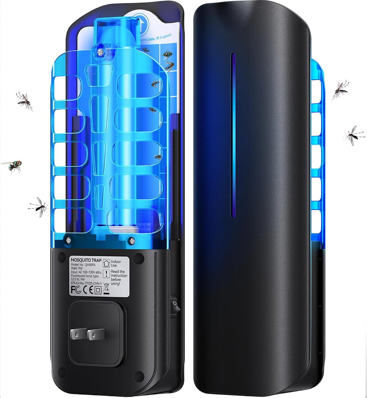Trampa para insectos voladores enchufable, exterminador de mosquitos y polillas para interiores con luz UV nocturna de 9 W, 10 recambios de láminas adhesivas para el hogar y la oficina.