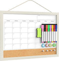 Tankee - Calendario borrable en seco, pizarra blanca para pared, magnética, para pared, oficina, cocina, hogar, notas, planificador escolar,17 x 13 pulgadas, con corcho y marco de madera