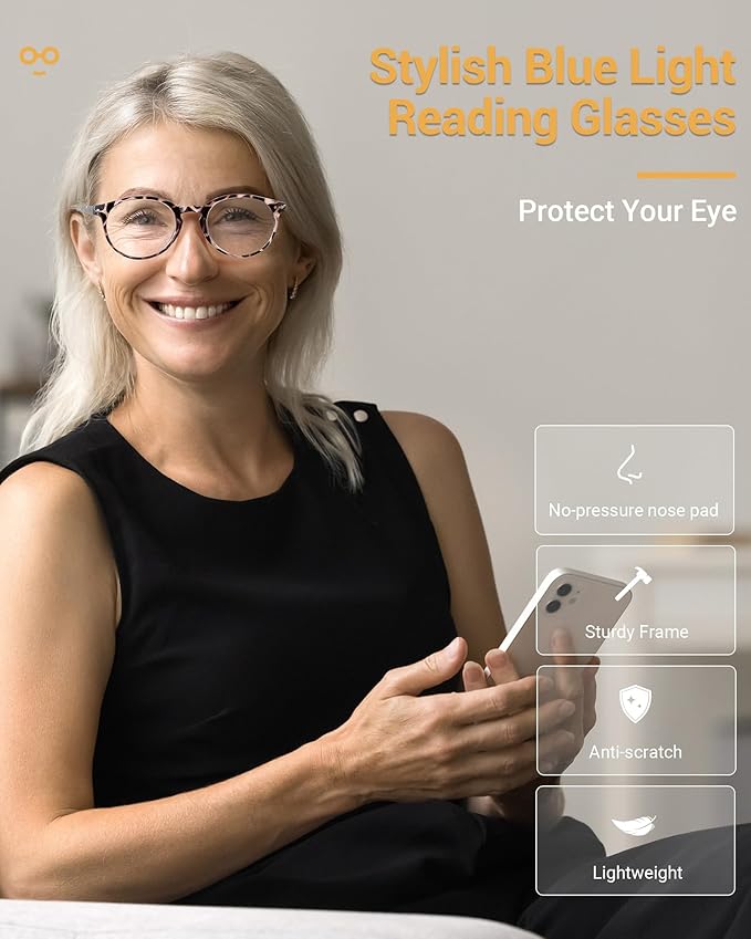 JOLISU Paquete de 5 lentes de lectura para mujeres/hombres, bloqueo de luz azul, lector de computadora con marco redondo, lentes transparentes retro (1.5)