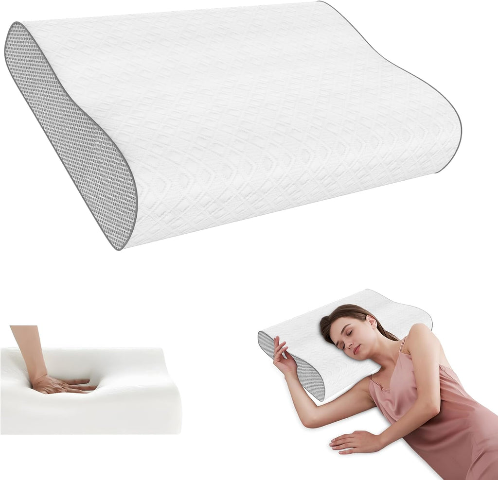 Phent zari Almohada Cervical para Alivio de Dolor de Cuello | Espuma Viscoelastica | Ergonomica y Ajustable de Contorno | Para Dormir de Lado, Espalda y Estomago | 23.6x15.7 Pulgadas