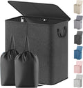Lifewit Cesto de Ropa Doble con Tapa y Bolsas Removibles | Gran Cesto Plegable de 2 Divisiones con Asas para Dormitorio, Bano y Closet | 136L Negro