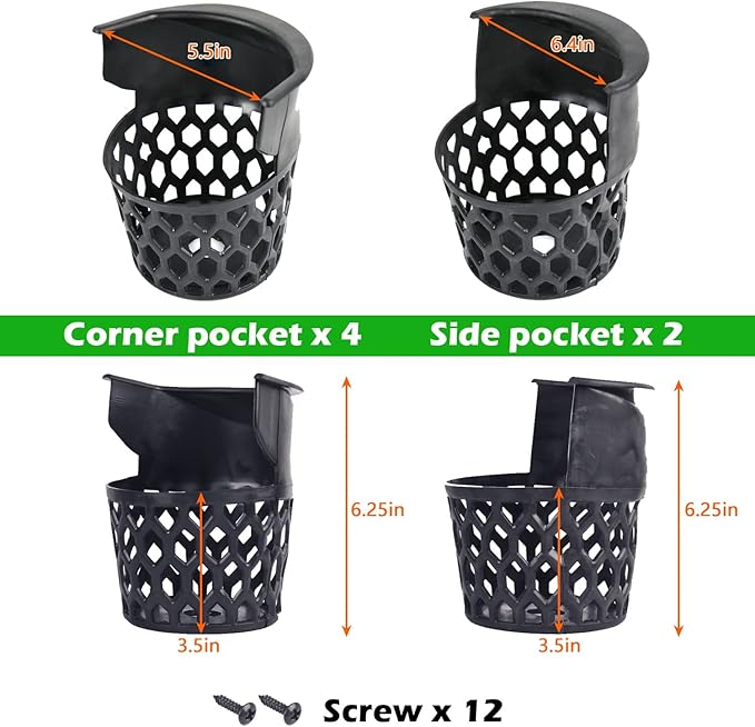 Billiard Pool Table Pockets Heavy Duty PU Leather Billiard Pockets Set of 6，Including 4 Corner Pockets and 2 Side Pockets