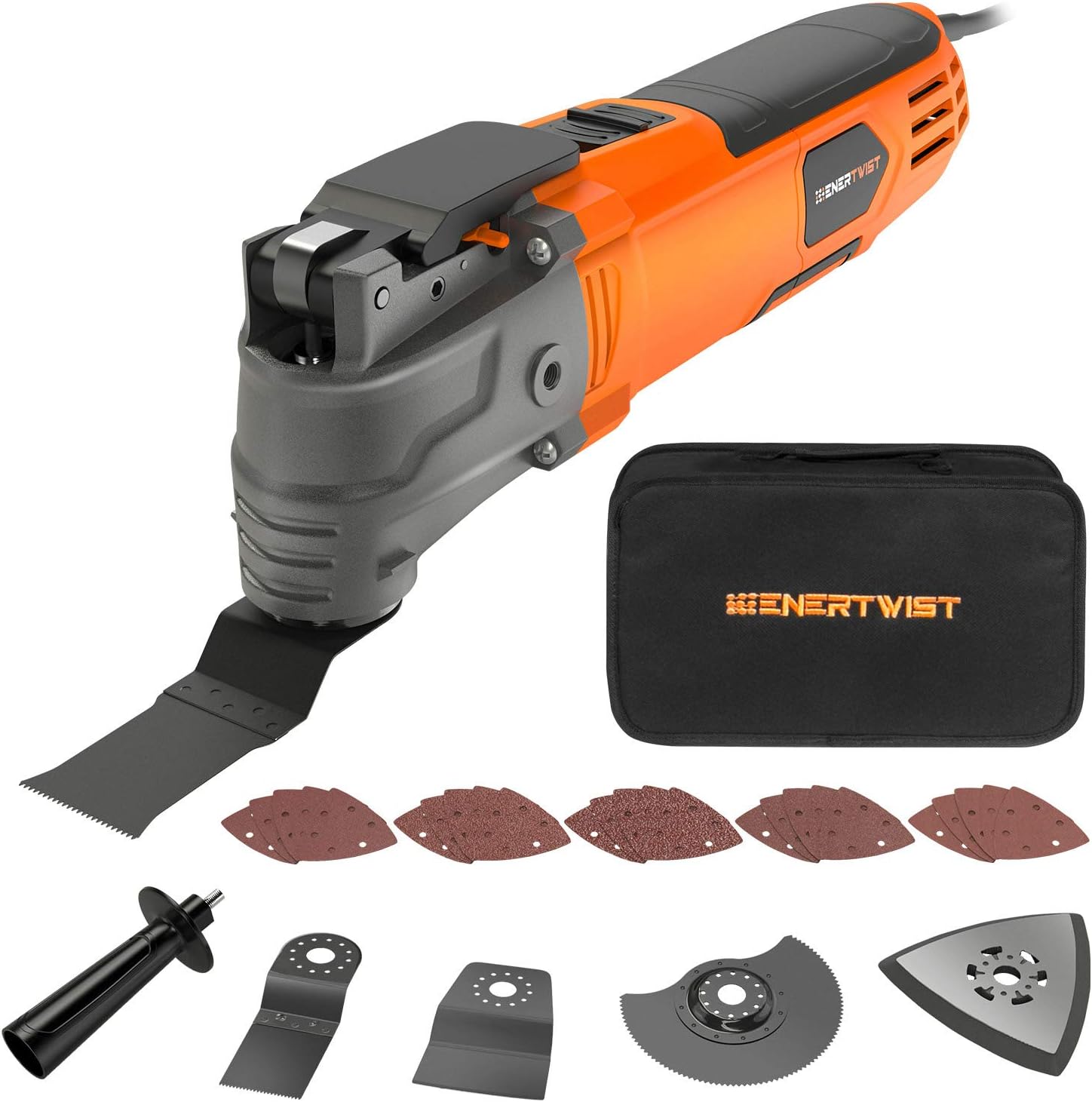 Herramienta Oscilante ENERTWIST ET-OM-500 – 4.2 Amp, 6 Velocidades y 31 Accesorios | Kit Multifunción Profesional