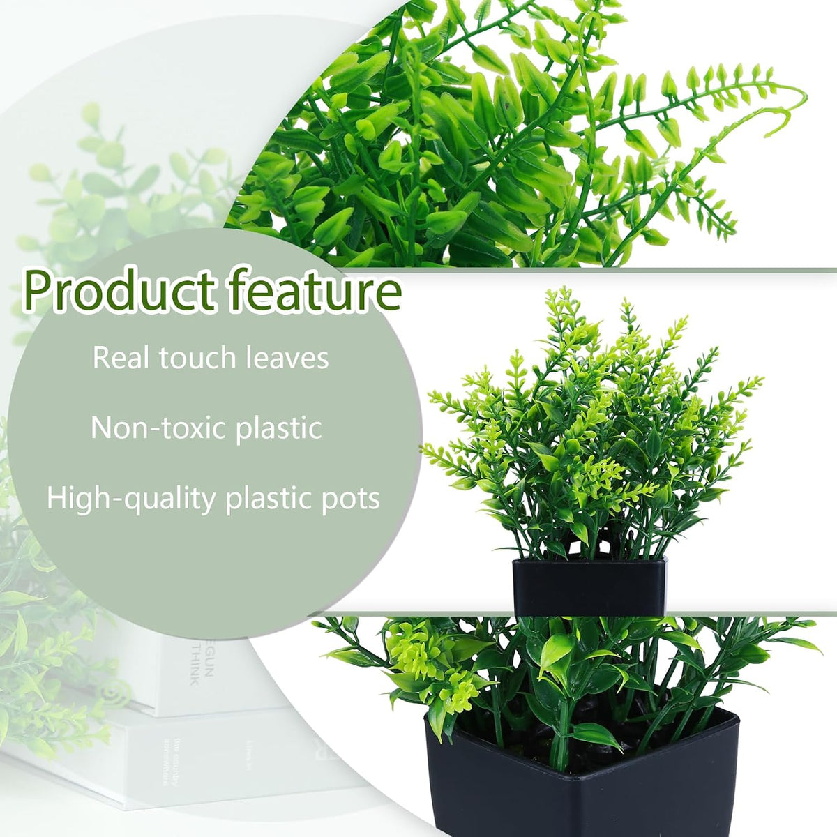 Greentime Juego de 4 mini plantas artificiales en maceta negra, pequeña planta artificial en maceta para interior, hogar, oficina, granja, baño, decoración de mesa