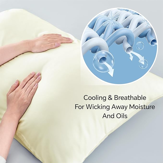 BEDELITE - Fundas de almohada, rayón de bambú, frescas y transpirables, para personas calurosas y con sudoración nocturna, largas, suaves y sedosas (color crema, 20 x 54 pulgadas)