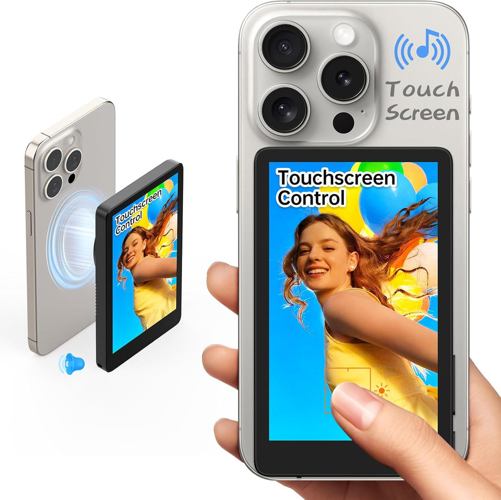 Monitor de selfie con pantalla táctil para iPhone 7-16, Young Master 4 pulgadas 4K 30 fps, cámara trasera magnética con altavoz para Vlog, YouTube, Tiktok, transmisión en vivo, grabación de video, creador de contenido, P2P inalámbrico 