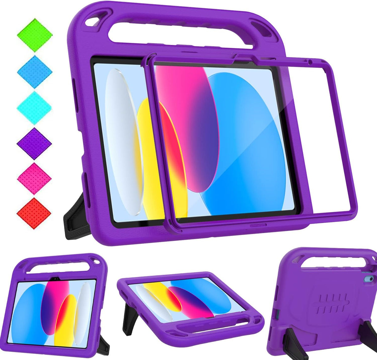 Funda BMOUO para niños para iPad de 11.ª generación (A16) de 11 pulgadas (2025) / iPad de 10.ª generación de 10,9" (2022) - con protector de pantalla integrado, asa antigolpes y soporte. Funda para iPad de 11.ª/10.ª generación para niños, color morado.