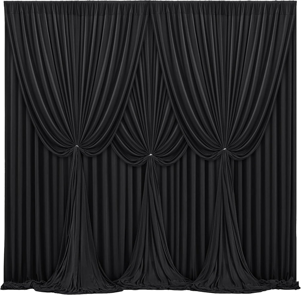 Cortinas de fondo negras de 16x10 pies para bodas y fiestas, cortinas de poliéster sin arrugas para fotografía, ideales para bodas, baby showers, fiestas de cumpleaños, fondos de escenario y decoraciones (4x10 pies, 4 paneles).
