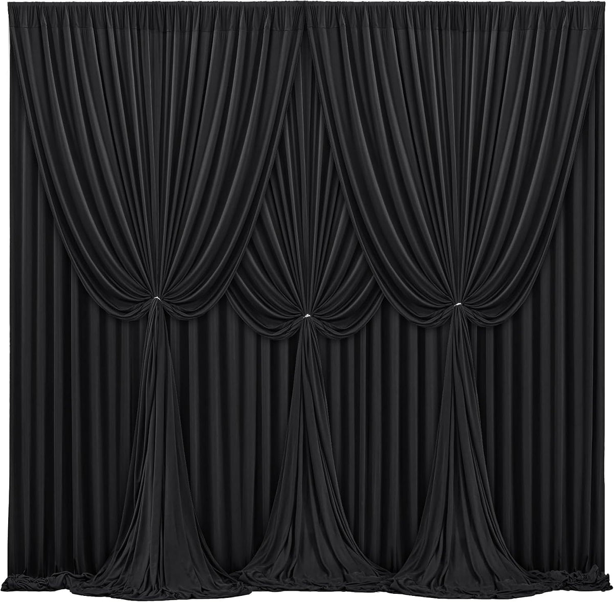 Cortinas de fondo negras de 16x10 pies para bodas y fiestas, cortinas de poliéster sin arrugas para fotografía, ideales para bodas, baby showers, fiestas de cumpleaños, fondos de escenario y decoraciones (4x10 pies, 4 paneles).