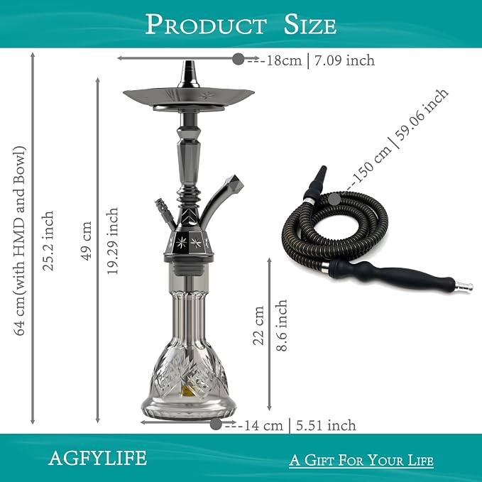 AGFYLIFE Cachimba Egipcia 25 Pulgadas | Set Completo con Accesorios | Negro Electrochapado | ⚠️ Presenta Manchas de Uso