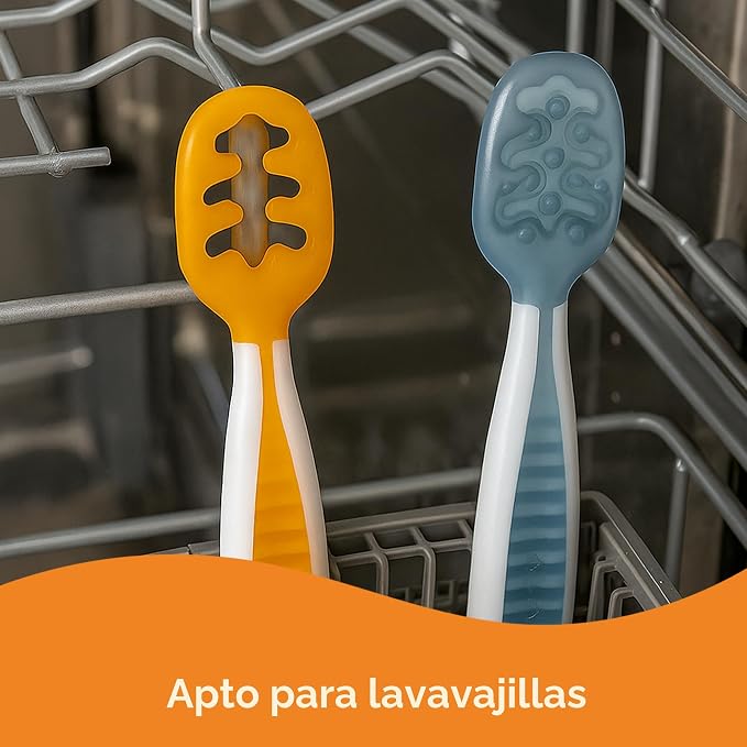 NumNum Juego de cucharas para bebé, utensilios esenciales Pre-Spoon GOOtensils para 6+ meses, cucharas de autoalimentación de primera etapa para destete guiado por el bebé (BLW)