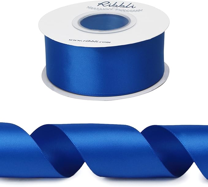 Ribbli - Cinta de satén de doble cara azul real, 1-1/2 pulgadas x 25 yardas, uso para ramo de lazos, envoltura de regalos, boda, arreglo floral