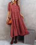 TALLA S-R.Vivimos Vestido de verano para mujer con mangas de media manga, de algodón, con botones, casual, suelto, con abertura