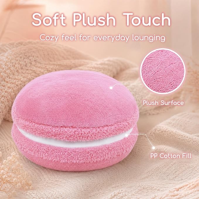 Almohada decorativa redonda de plush con forma de macarrón ChezMax, de 14.5 pulgadas