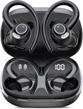 Auriculares inalámbricos deportivos Bluetooth 5.4 con micrófono con cancelación de ruido ENC, 48 h de duración, con gancho para la oreja, graves profundos estéreo, resistencia al agua IP7 para entrenamiento y running, color negro. 