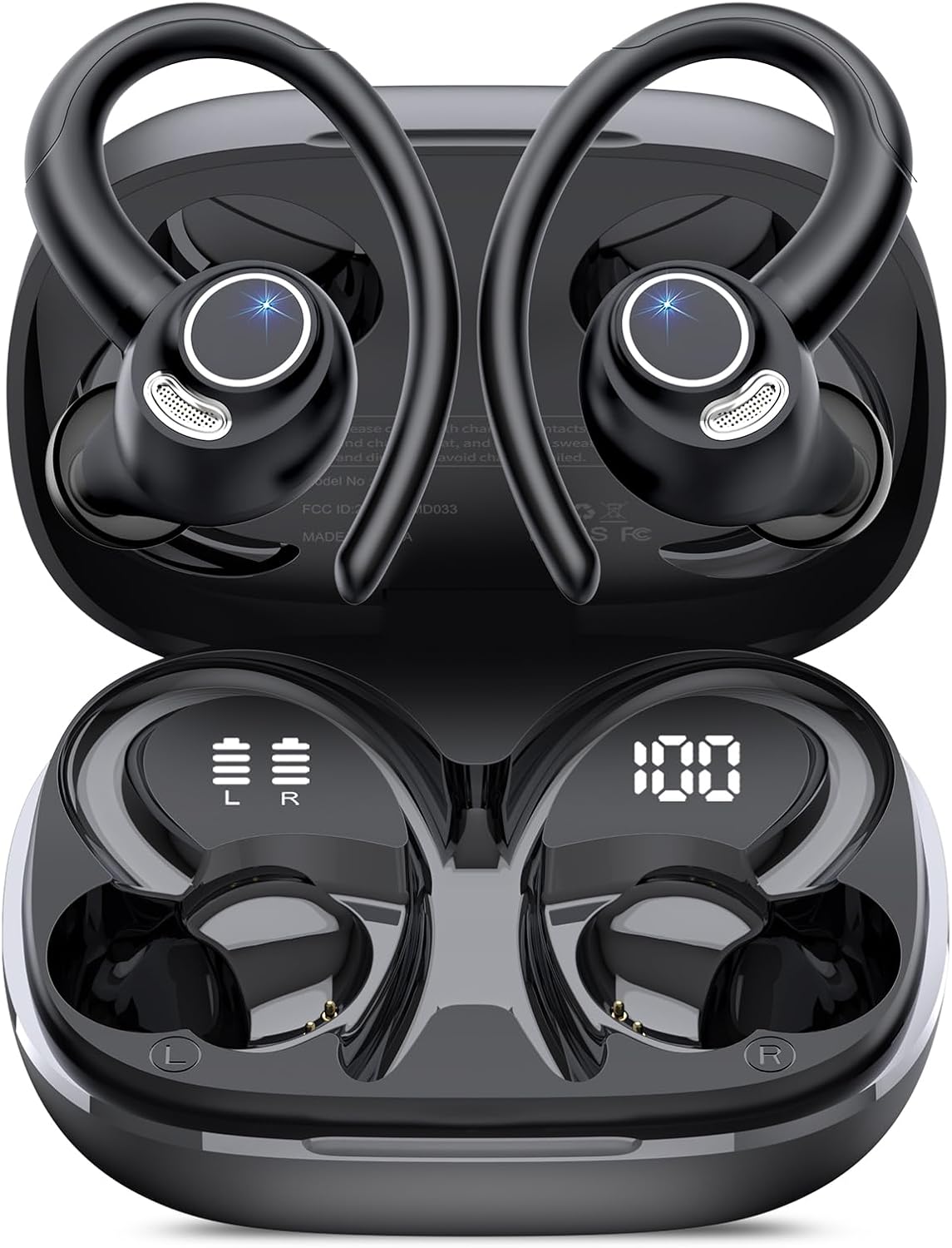 COLOR ROSADO-Auriculares inalámbricos Bluetooth 5.4 para deporte, tipo supraaurales con micrófono con cancelación de ruido ENC, 48 horas de autonomía, con ganchos para las orejas, graves profundos estéreo, resistentes al agua .
