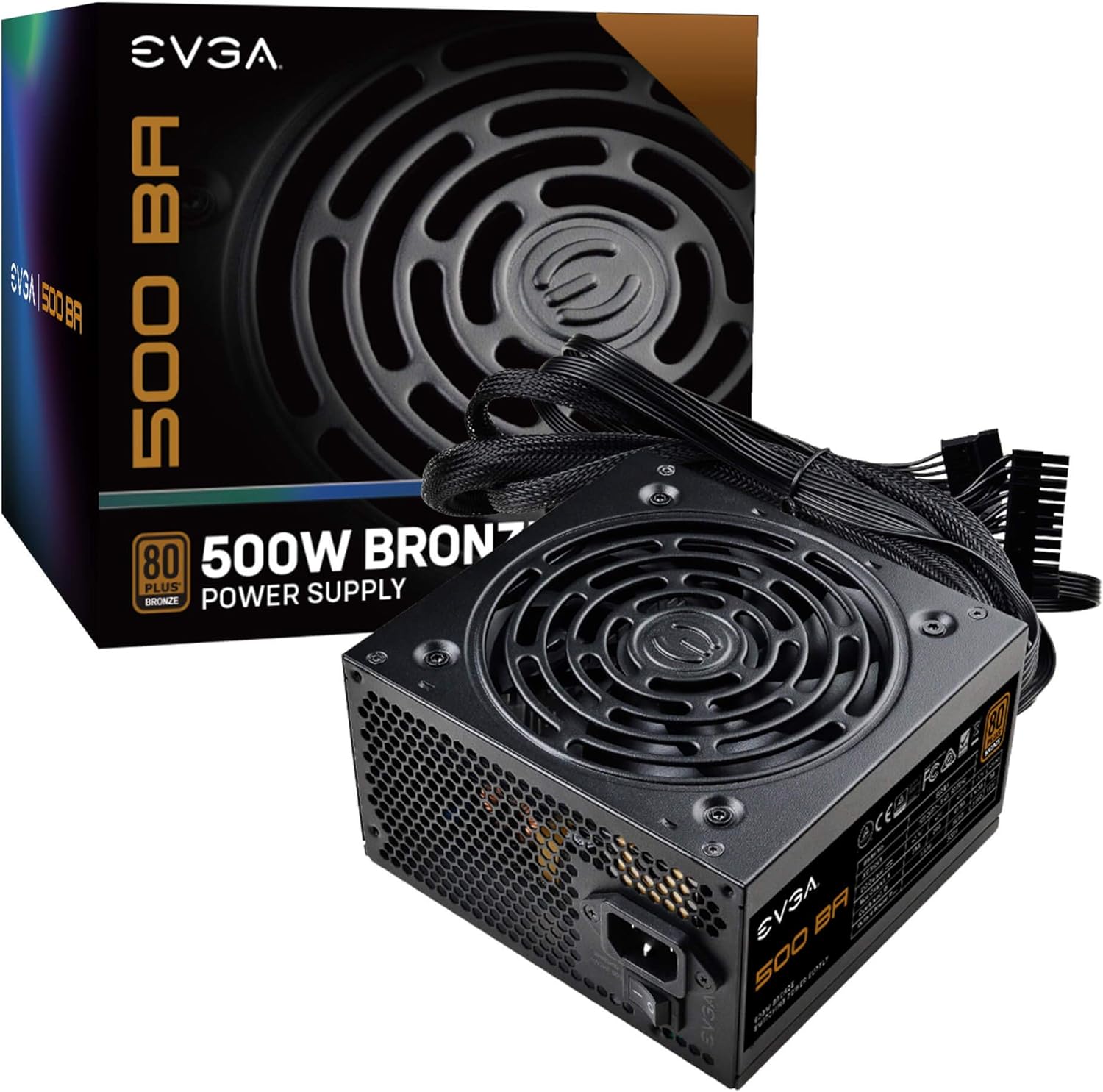 EVGA 500 BA, 80+ BRONCE 500W, 3 años de garantía, Fuente de alimentación 100-BA-0500-K1 