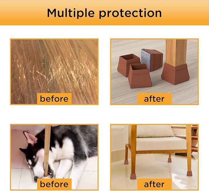 16 protectores cuadrados para patas de silla, fundas de silicona para patas de silla, protectores de patas de muebles con fieltro, almohadilla móvil para patas de mesa, protege el suelo de arañazos.