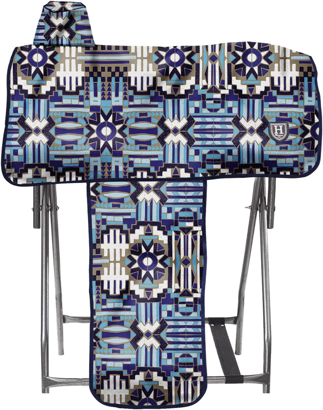 Harrison Howard Sturdy Waterproof Western Saddle Cover with Stylish Prints That Stand Out Keep Your Saddle in Pristine Condition Perfect for Showing or Riding Events-Mosaic Blue