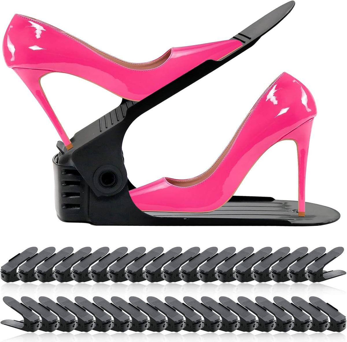 NVGSN Organizador de Zapatos 36 Piezas | Apiladores para Pares de Zapatos | Ahorra 50% de Espacio | 4 Niveles Ajustables Doble Capa | Closet Negro