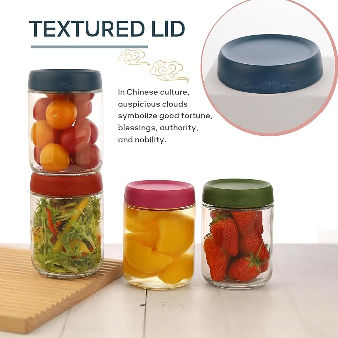 Tarros de vidrio herméticos de 473 ml (16 oz) con tapa, reutilizables, de boca ancha, ideales para guardar avena, ensaladas, especias, azúcar, yogur o pudín (paquete de 4 unidades multicolor).