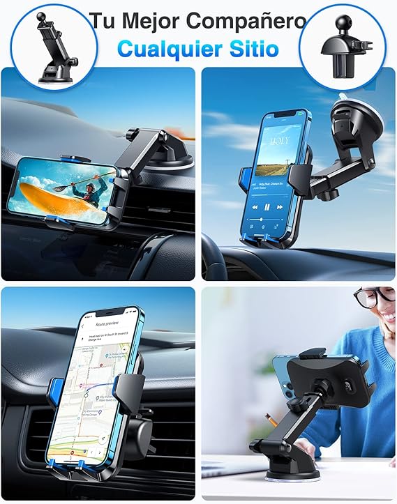 VANMASS 【Patentes y Certificados de Seguridad Soporte Movil Coche 2025【29+KG Succión Protección Militar】 Teléfono Salpicadero Parabrisas Ventilación para iPhone 16 15 Pro MAX Samsung, Azul