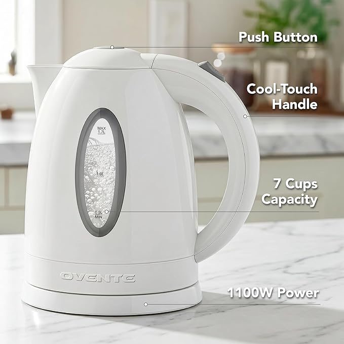 Hervidor Eléctrico OVENTE 1.7L – Café y Té, Apagado Automático, Libre de BPA (Presenta Uso, No Afecta Funcionalidad)