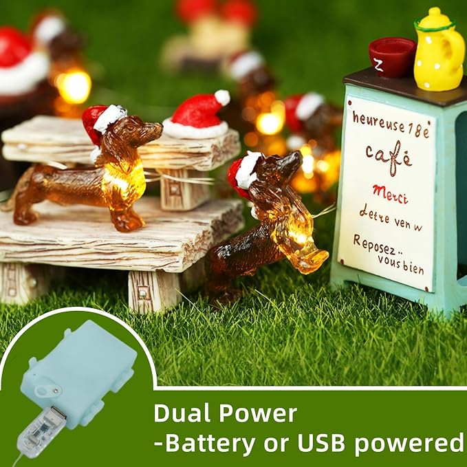 Luz de Cadena Perro Salchicha 3 metros 30 LEDs Luz de Cadena Perro Salchicha de Navidad con Control Remoto Luz de Perro Salchicha Funciona con Batería/USB para Decoración de Boda y Navidad