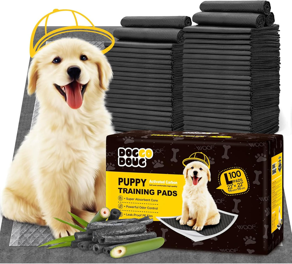 Almohadillas Entrenamiento Cachorros DOGGO DOUG 56x56 cm | Carbón Activado Superabsorbentes | Borde Envolvente | Control Olores | Pack de 100 Unidades