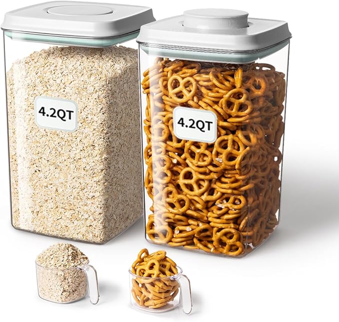 Contenedores Herméticos Ankou | Pack 2 x 4L | Tapa Pop | Sin BPA | Apilables | Organizador de Despensa | ⚠️ Sin Cuchara Medidora