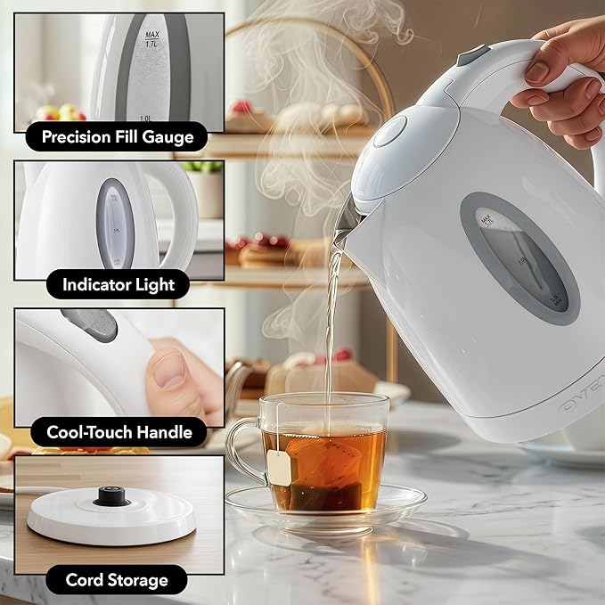 Hervidor Eléctrico OVENTE 1.7L – Café y Té, Apagado Automático, Libre de BPA (Presenta Uso, No Afecta Funcionalidad)