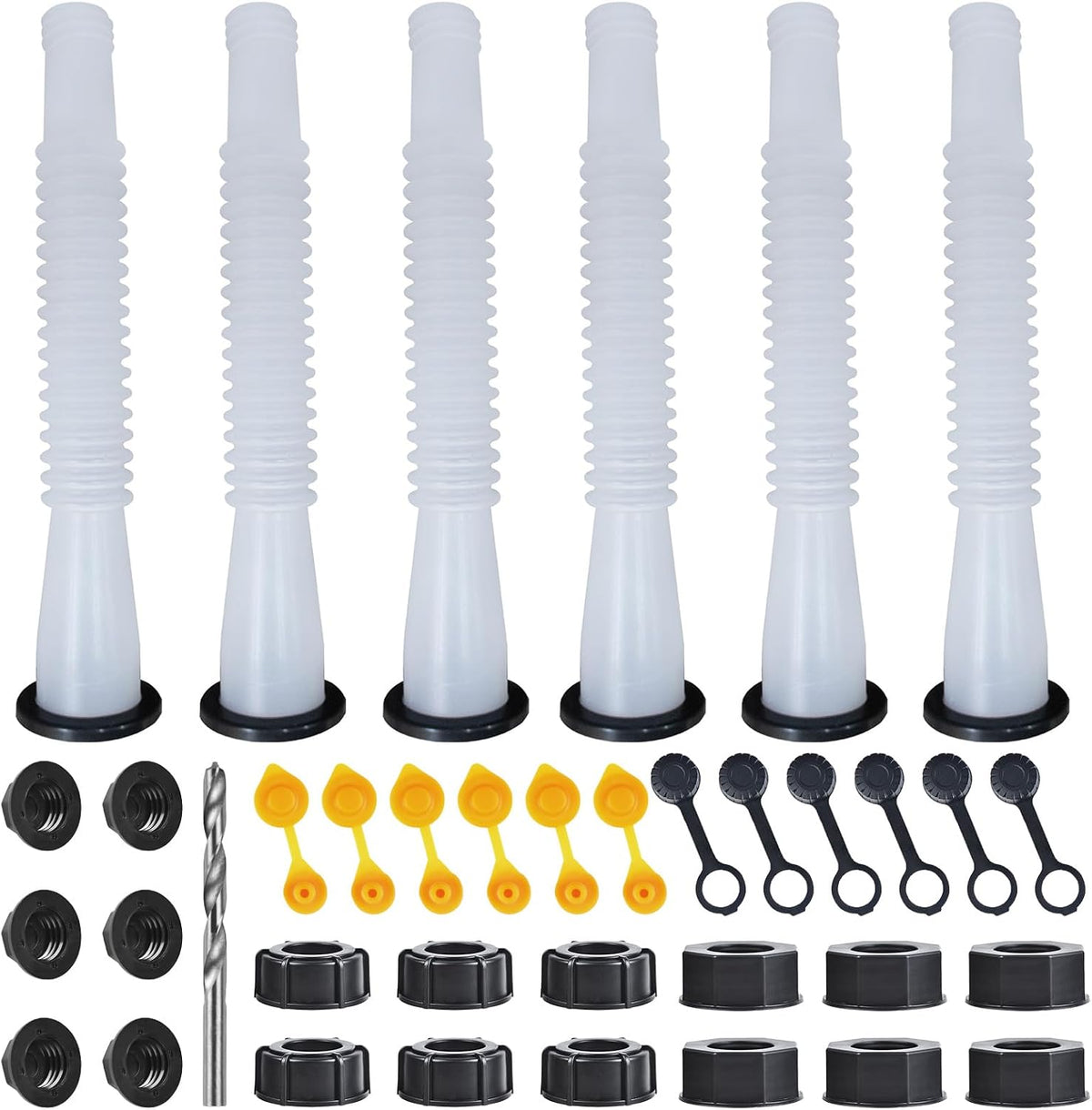 Kit de reemplazo de boquilla para bidón de gasolina (kit de 6 piezas - blanco). Todas las juntas vienen instaladas y listas para usar al recibirlas. Para bidones de gasolina de 1, 2, 5 y 10 galones. Fácil y cómodo de usar.