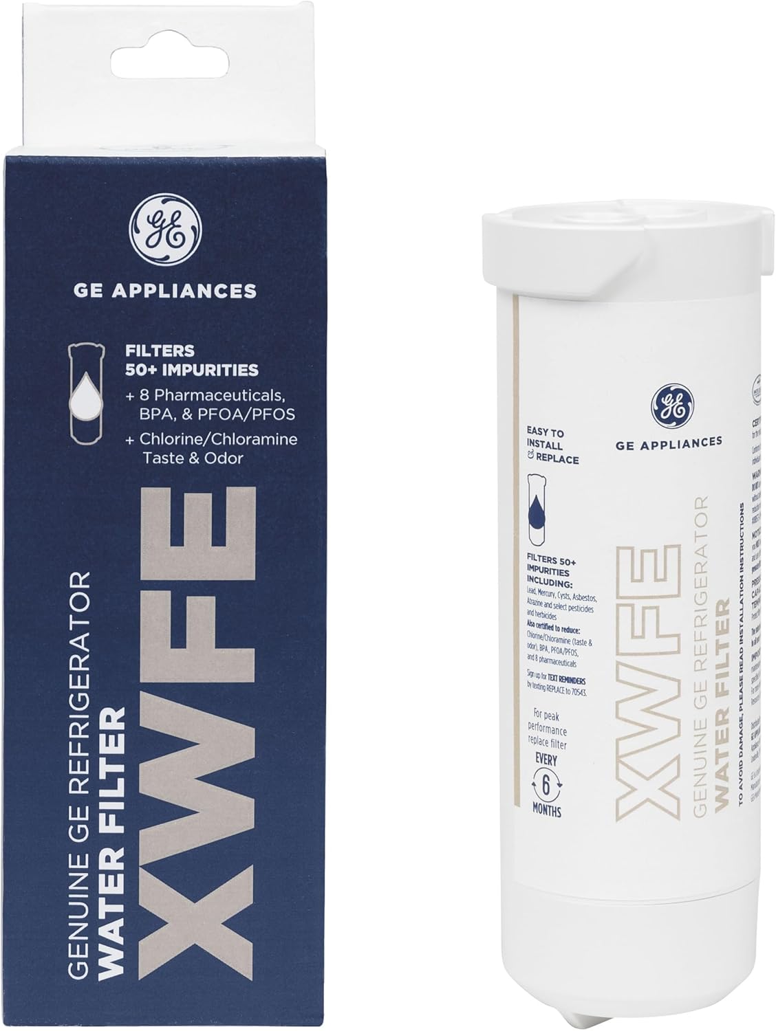 Filtro de agua para refrigerador GE XWFE, filtro de repuesto original, certificado para reducir el plomo, el azufre y más de 50 impurezas. Reemplazar cada 6 meses para obtener mejores resultados. Paquete de 1 unidad.