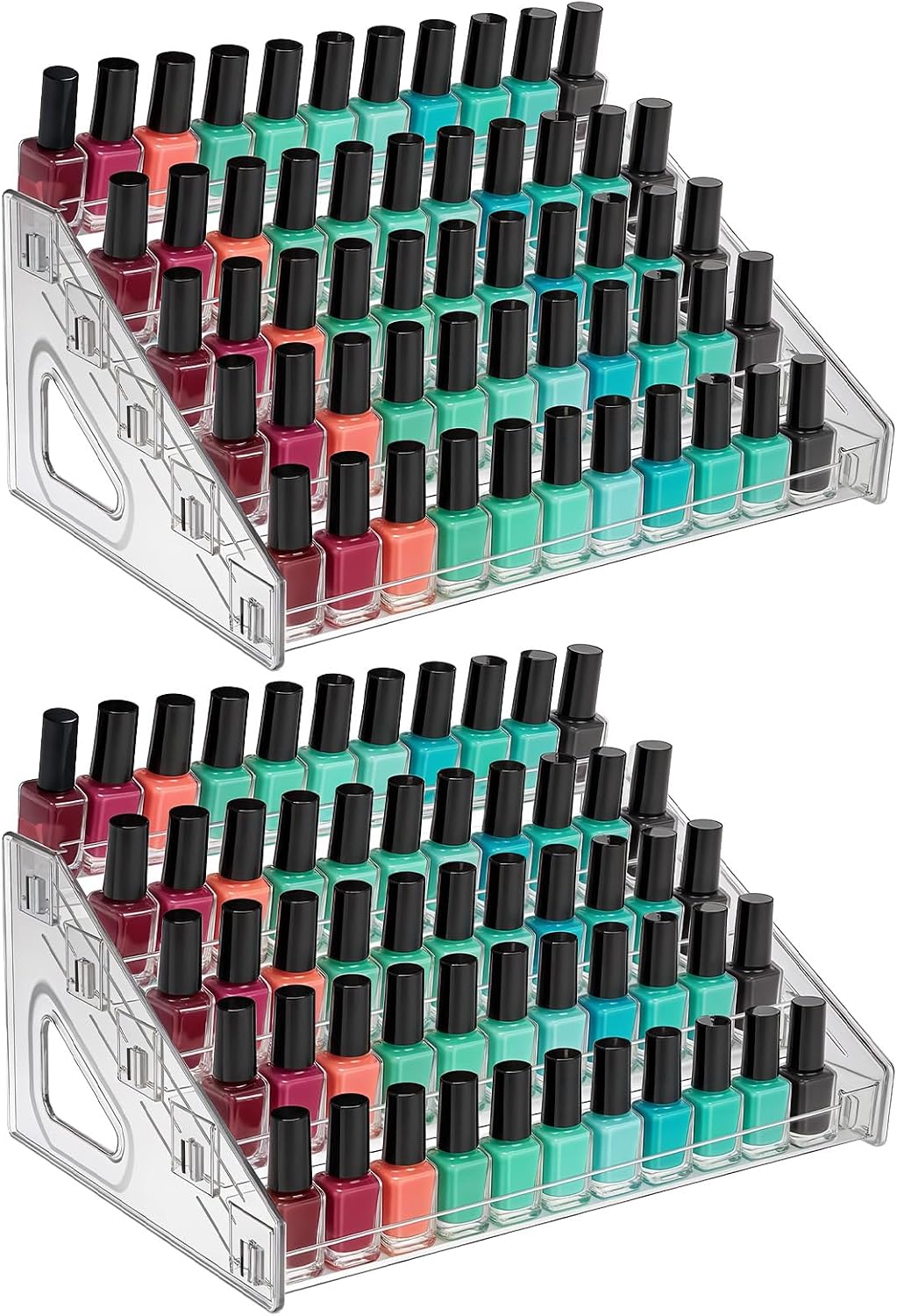 mekueeex Paquete de 2 Organizadores de Esmalte de Uñas, 5 Capas, Estante Exhibidor Acrílico para Gafas de Sol, Almacenamiento de Gafas, Soporte para Aceites Esenciales, Organizador de Maquillaje, No Requiere Herramientas para Ensamblar, Transparente