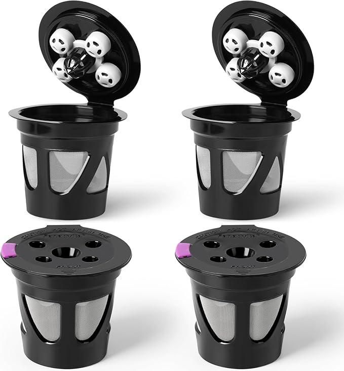 Tazas K reutilizables para Keurig, paquete de 4 cápsulas de café recargables con 5 agujeros, compatibles con Keurig K Supreme, K Slim, K-Duo Gen2, K-Brew Chill (tecnología (MultiStream)