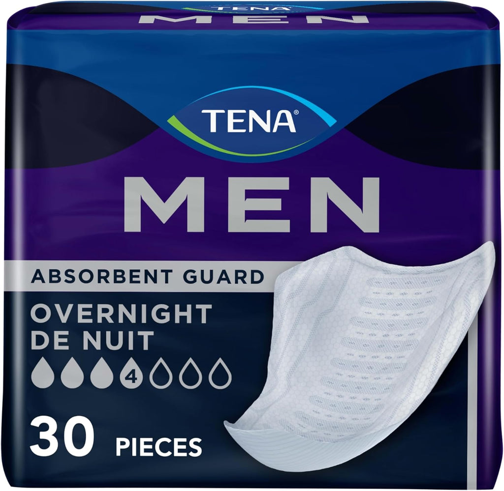 Tena Men Protector de Incontinencia para Uso Nocturno | Control de Vejiga Discreto | Maxima Absorcion Overnight | 30 Unidades