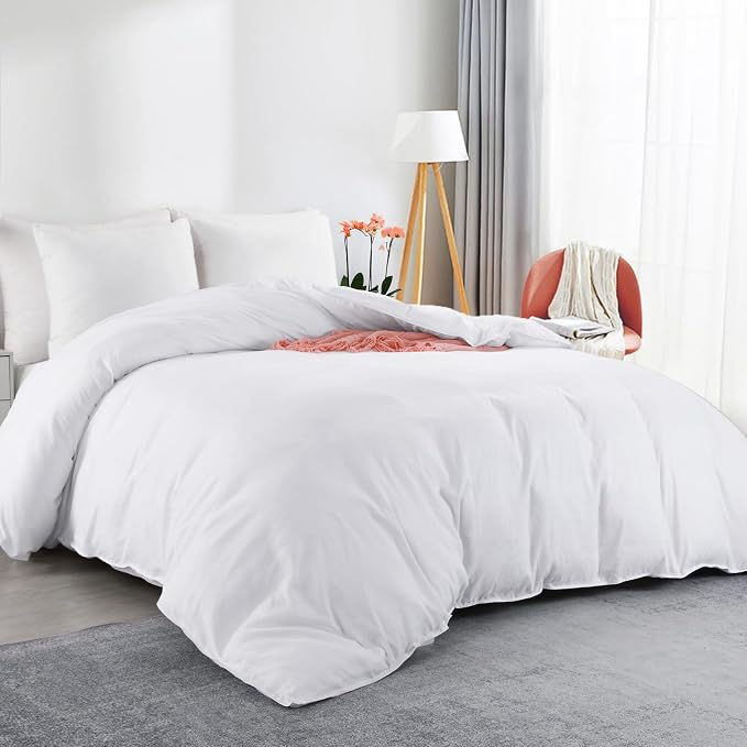 HOMBYS Funda de edredón blanca de microfibra ultrasuave de 120 x 128 pulgadas, para todas las estaciones con cierre de cremallera, 8 pestañas en las esquinas (blanco, tamaño King extragrande Plus)