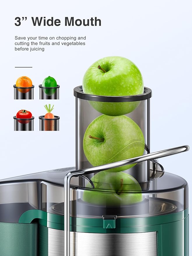 ⚠️ Presenta Golpe Superficial — Extractor de Jugos Centrífugo 800W | Acero Inoxidable, Libre de BPA, Boca Ancha 3", Color Verde
