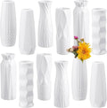 Hoolerry Set de 12 Floreros Blancos para Centros de Mesa | Jarrones de Boton Plasticos con Aspecto de Ceramica | Floreros Altos Irrompibles para Casa y Oficina | Estilo Clasico
