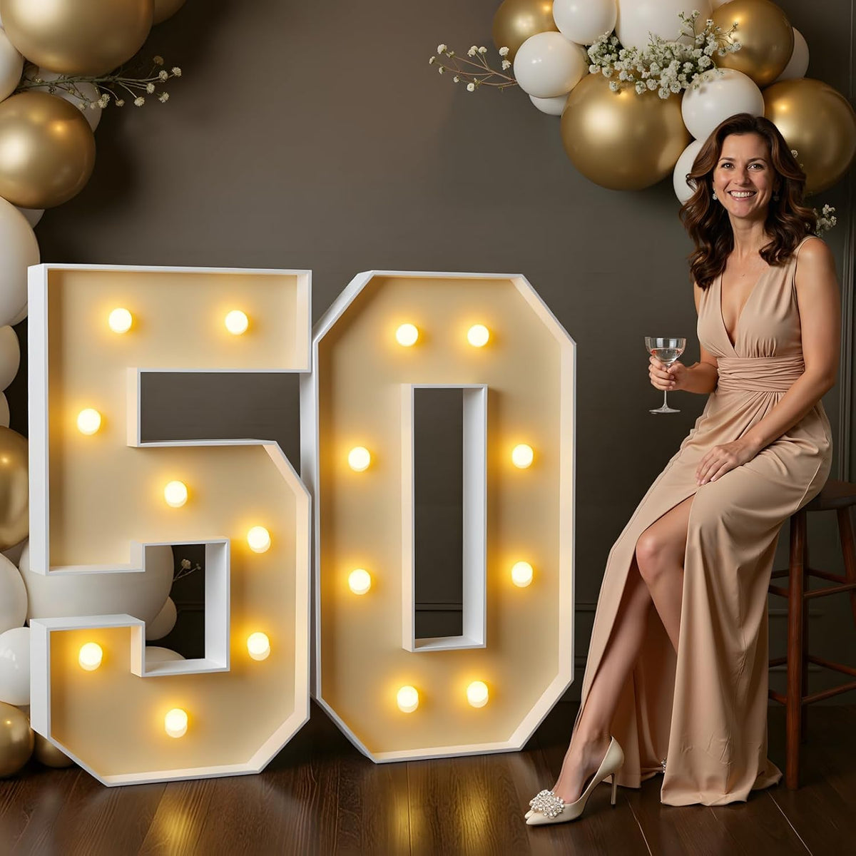 Números luminosos de 3 pies para marquesina imprsv, números luminosos para marquesina, decoración para el 50 cumpleaños de mujeres, kit de arco de decoración para fiesta de aniversario de cartón pluma para mujeres de 50 cumpleaños (DIY)