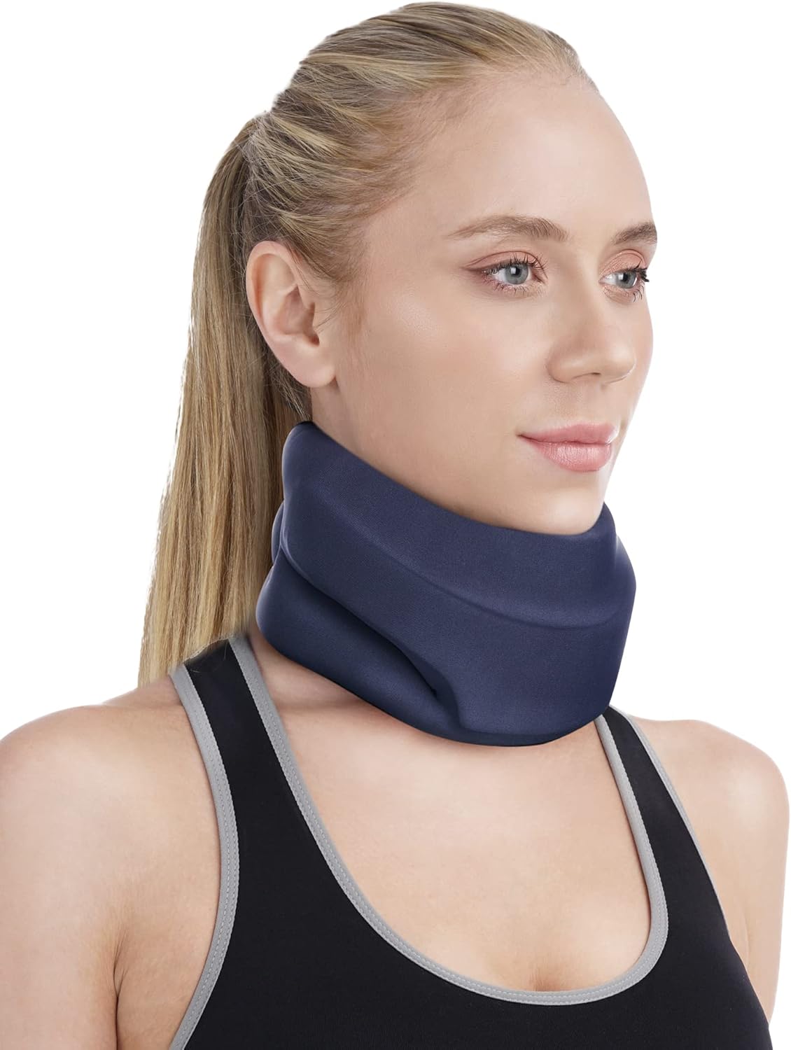 BLABOK Collarin Cervical para Dormir | Soporte de Cuello de Espuma Suave para Aliviar el Dolor | Mantiene las Vertebras Estables | Azul Prusia | Talla Grande