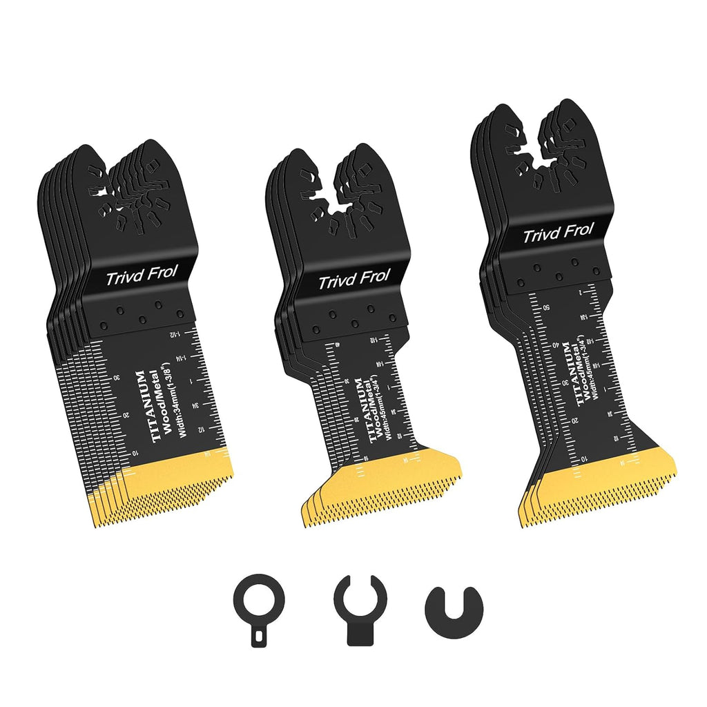 15 hojas de sierra oscilantes de titanio para corte de metal, hojas multiherramienta universales para clavos de metal blando, materiales duros y madera y plástico, kits de hojas multiherramienta compatibles con Dewalt, Bosch, Milwaukee y Ryobi. 