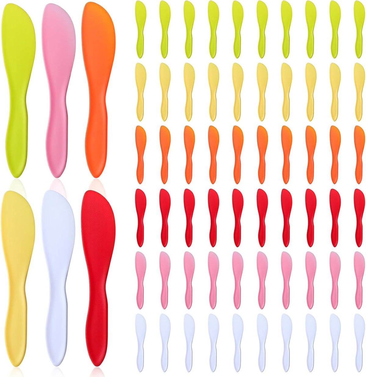 moheaaei 60 Piezas Esparcidor de Mantequilla Plástico 18 x 3,6 cm Juego de Cuchillos Multiuso para Queso Crema Mermelada Sándwich 6 Colores Plástico PP Lavavajillas Seguro