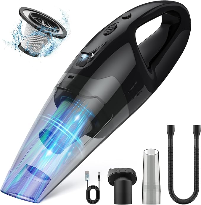 BSRCO Aspiradora de mano recargable inalámbrica, mini aspiradora de automóvil con LED, carga USB, aspiradora de mano de 1.65 libras, sin cable, 25 minutos de tiempo de funcionamiento